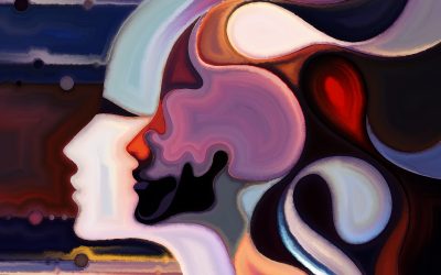 Colors of the Mind series. Composition of elements of human face and colorful abstract shapes suitable as a backdrop for the projects on mind reason thought emotion and spirituality